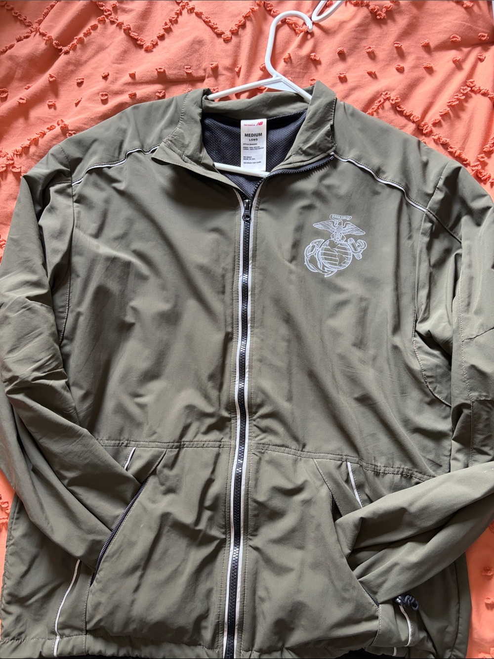 New Balance Olive Military-Style Zip Jacket with Embroidered Emblem